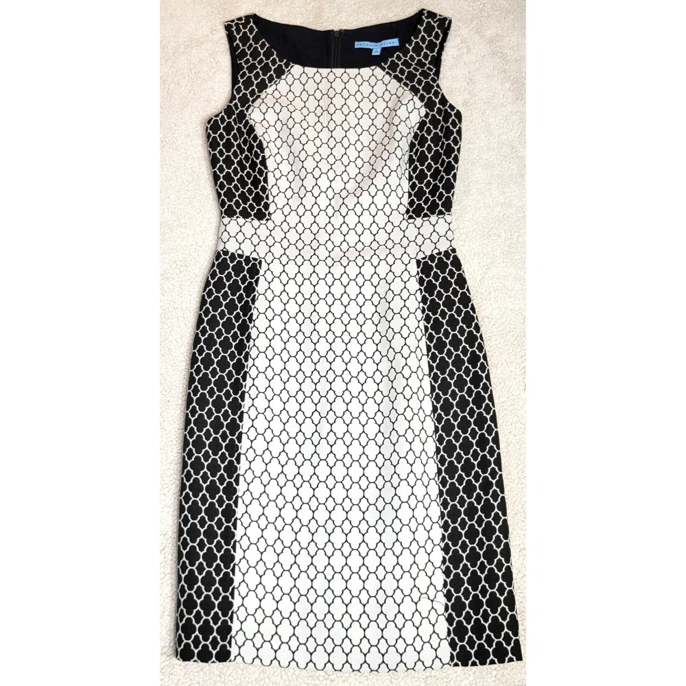 Antonio Melani Black Ivory Geometric Sheath Dress Sleeveless 0